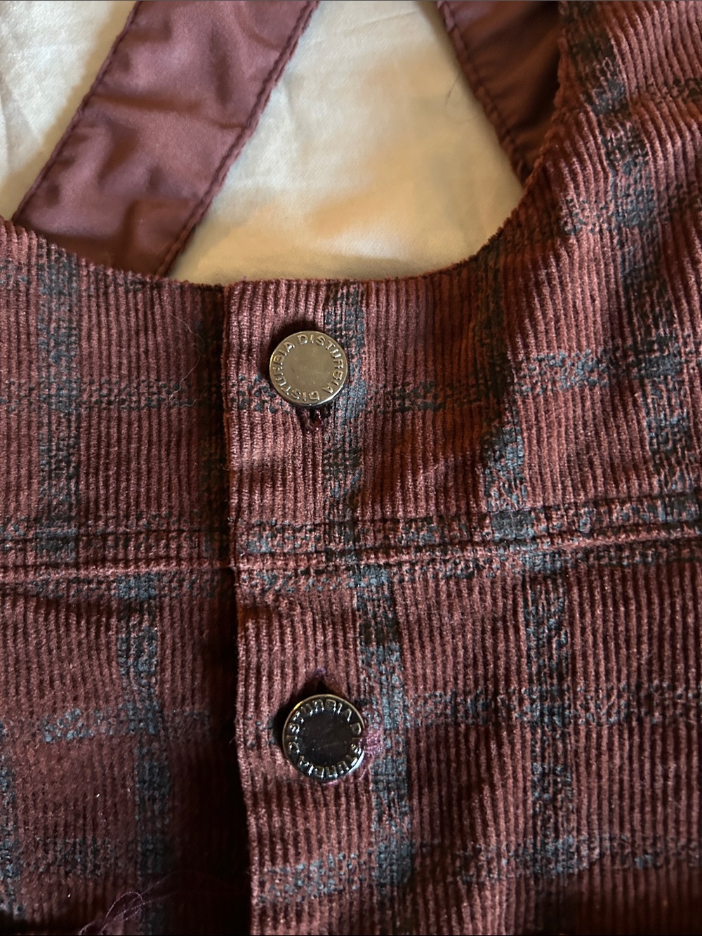 Disturbia Terracotta Check Cord Mini Pinafore Skirt - Picture 7 of 10